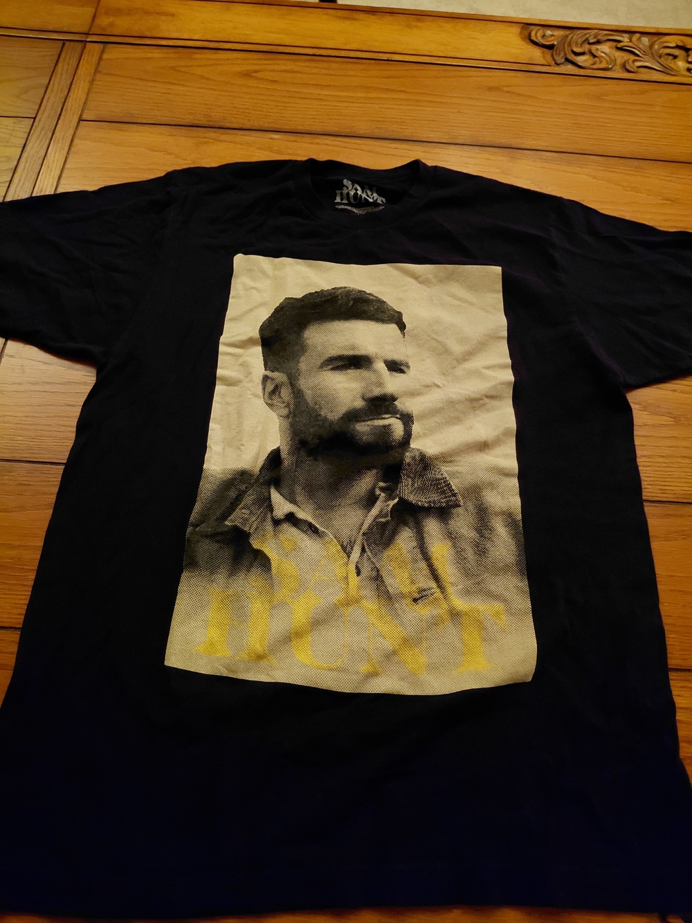 Men's Black Graphic Tee with Yellow Accent